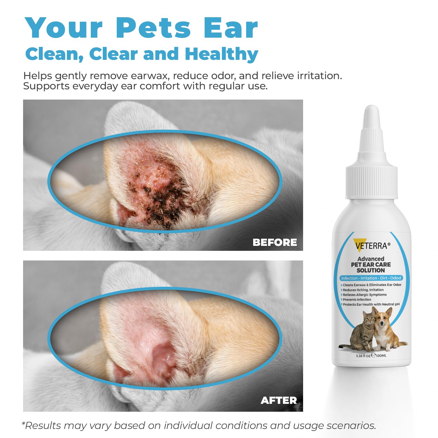 Veterra Dog Ear Cleaning Solution for Dogs & Cats – Vet Recommended Ear Cleaner, Helps Remove Wax & Odor, Supports Healthy Ears, Gentle No-Rinse Formula - 3.38 Oz - 100 Ml - image 5