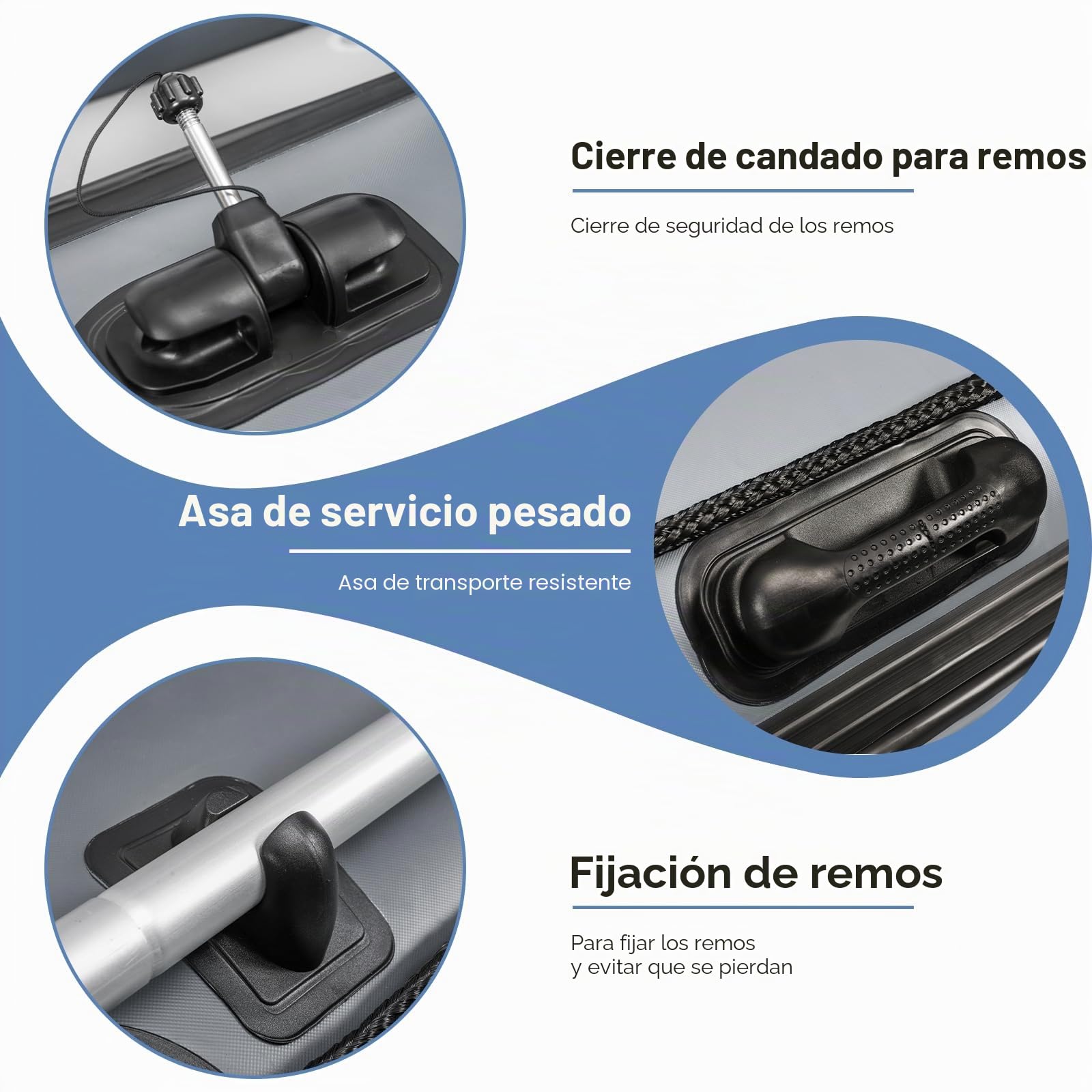 Bote deportivo profesional, bote hinchable, bote de pesca NEXX de 330 cm con fondo de aire - bote de pesca con bolsa de transporte, gris claro - incluye 2 remos y kit de reparación