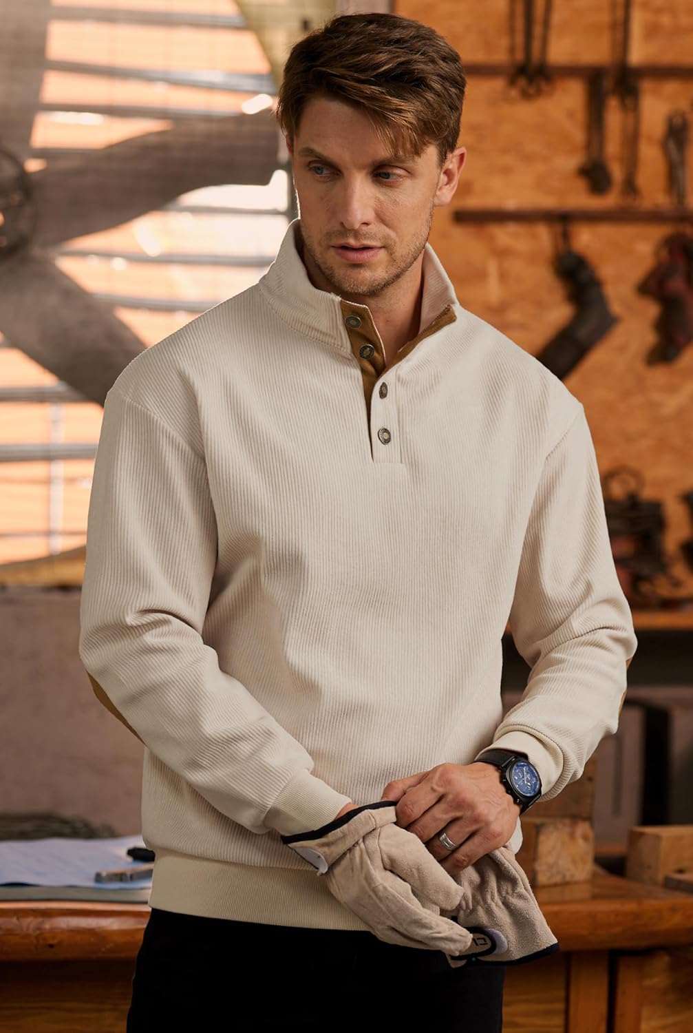 Mens Corduroy Fleece-Lined Sweatshirts Winter Heavyweight Casual Fashion Button Pullover (S-3XL) - Image 3