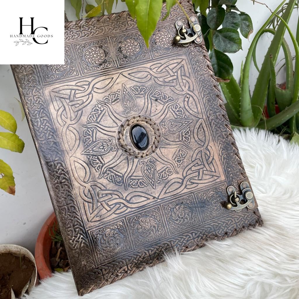 Carpeta de cuero de 3 anillas, carpeta personalizada, sol con piedra en relieve, marrón o negro, capacidad para papel A4/carta, 200 páginas, 3 agujeros