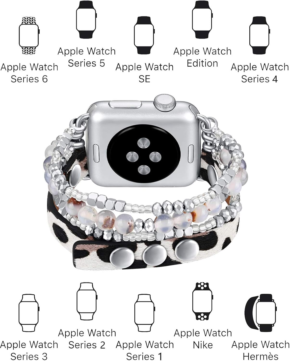 Blасk Frіdау 🔥 Dilando Bracelet Snow Leopard Print Compatible with Apple Watch Bands 42mm/44mm for Women Girl, White Cheetah Print Fur Leather Beaded Strap for iWatch Series 6 SE 5 4 3 2 1(Snow Leopard, 42mm/44mm) Buу 1 gеt 1 🔥 Dilando Bracelet Snow Leopard Print Compatible with Apple Watch Bands 42mm/44mm for Women Girl, White Cheetah Print Fur Leather Beaded Strap for iWatch Series 6 SE 5 4 3 2 1(Snow Leopard, 42mm/44mm)