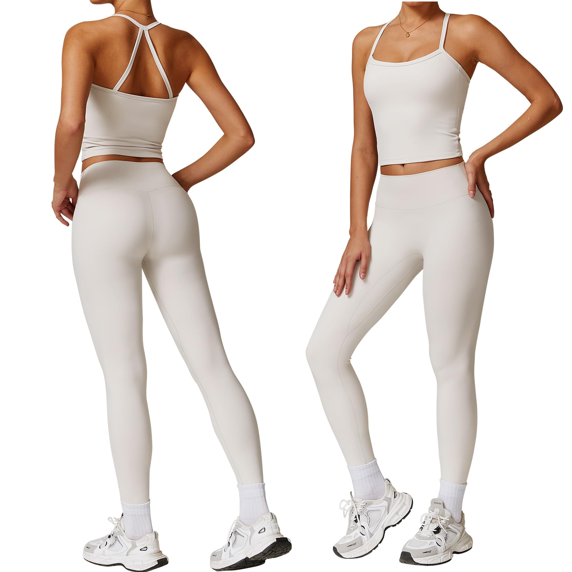GXGPML Women 2 Piece Workout Sets (NEW) Yoga Outfit Open Back Tank Top High Waisted Leggings Gym Sets Tracksuits