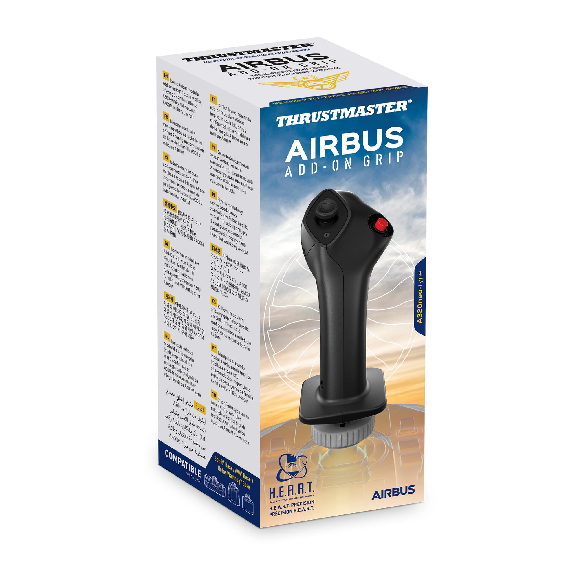 Thrustmaster Airbus Add-On Grip - Grip Oficial A300 y A400M | Réplica oficial 1:1, configuraciones A300/A400M, sensores H.E.A.R.T., 5 botones, gatillo dual y bloqueo de timón