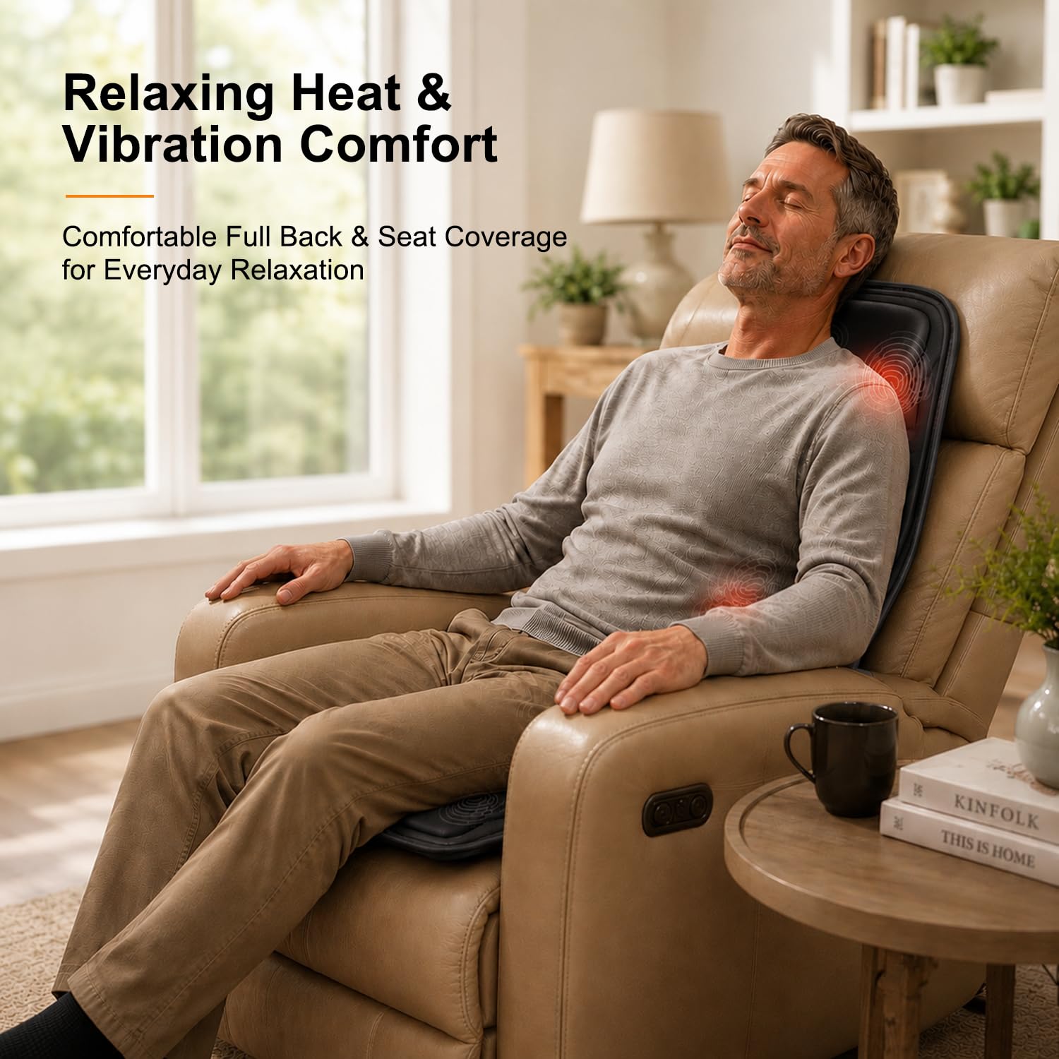 Vibration Rückenmassagegerät für Stuhl mit Wärme, Rückenmassagepad für Liege mit 8 Vibrationen, Sitzkissen für Senioren, Büroangestellte & Familie, Müdigkeit & Schmerzlinderung im Büro, Zuhause