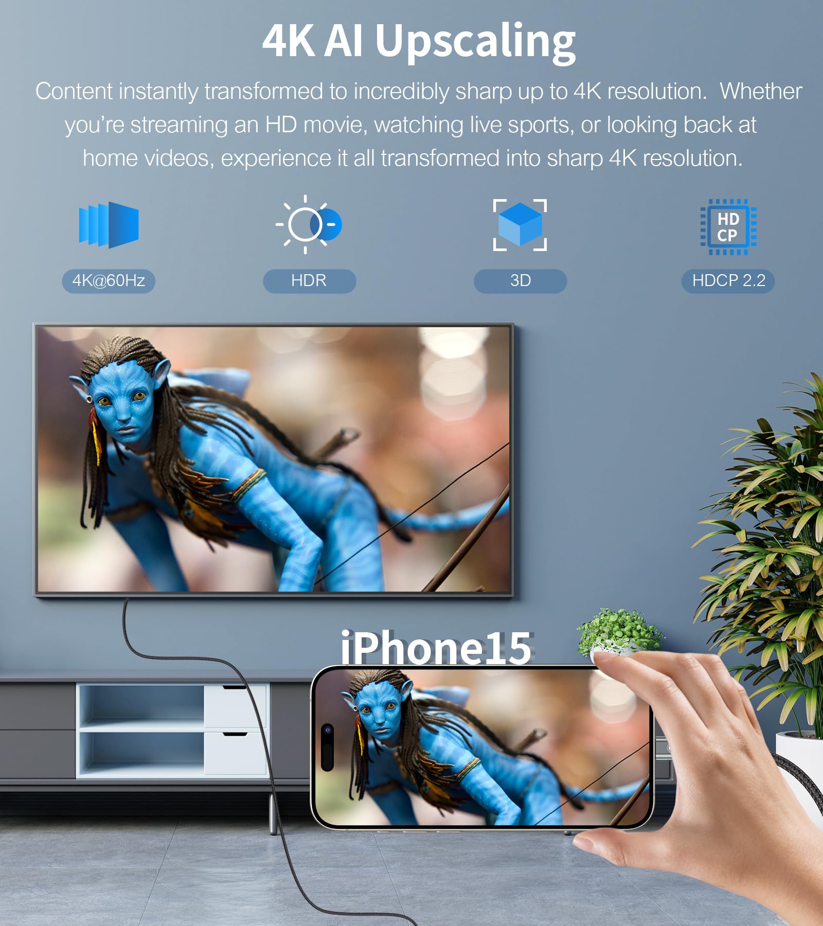 Cavo USB C a HDMI 6M (4K@60Hz),Cavo USB Tipo C a HDMI 4K UHD Compatibile Thunderbolt 3/4/5 con i Phone17 16 15 Pro/Max,MacBook Pro/Air, iPad Air, iPad Pro,Samsung S25 S24 a S8,iMac,XPS,Surface,Dell,HP