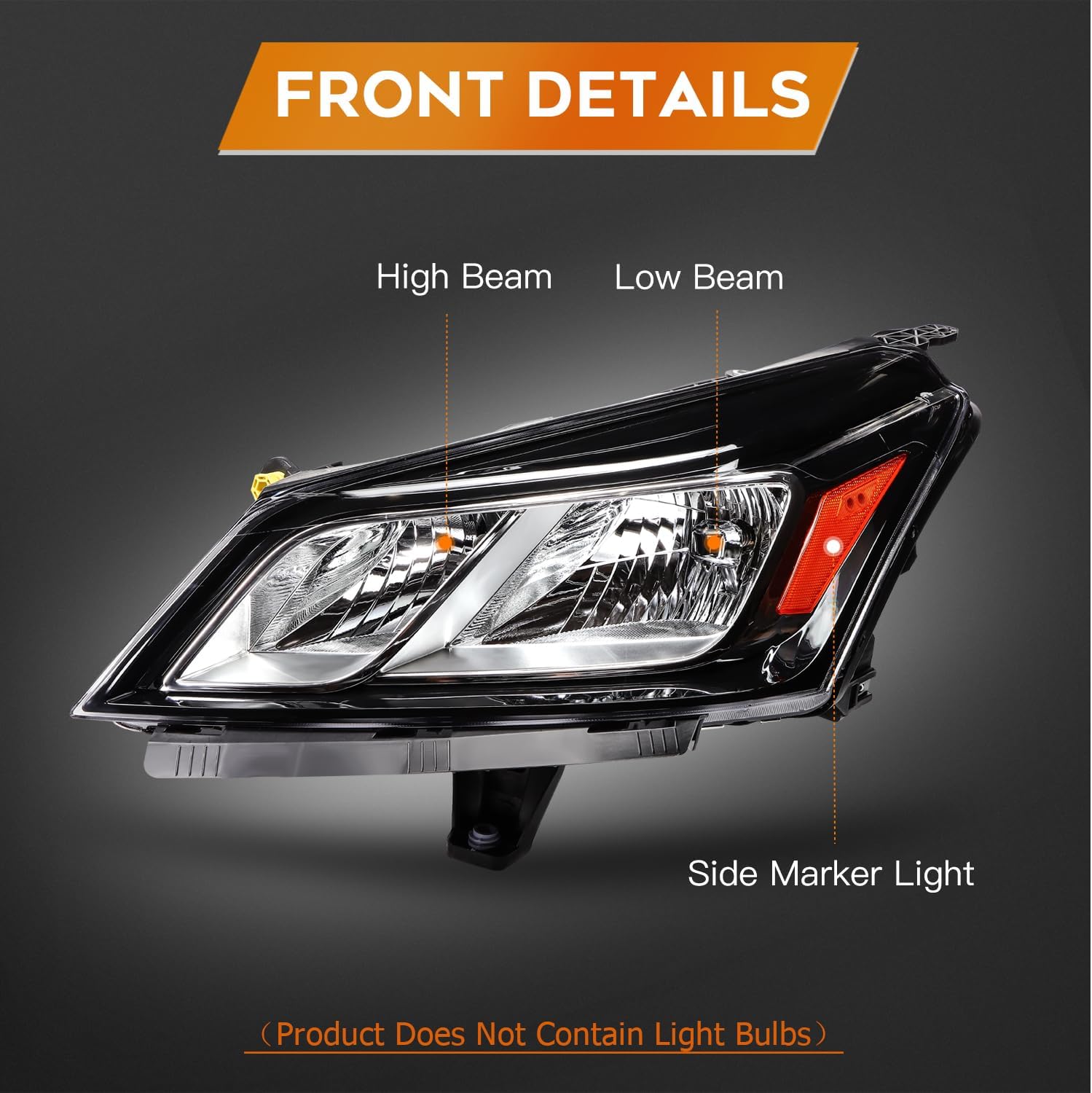 GM2502361 Headlight Assembly Fit with 2013-2017 Chevy Traverse Black Housing Amber Reflector Clear Lens Driver and Passenger Side Headlamp