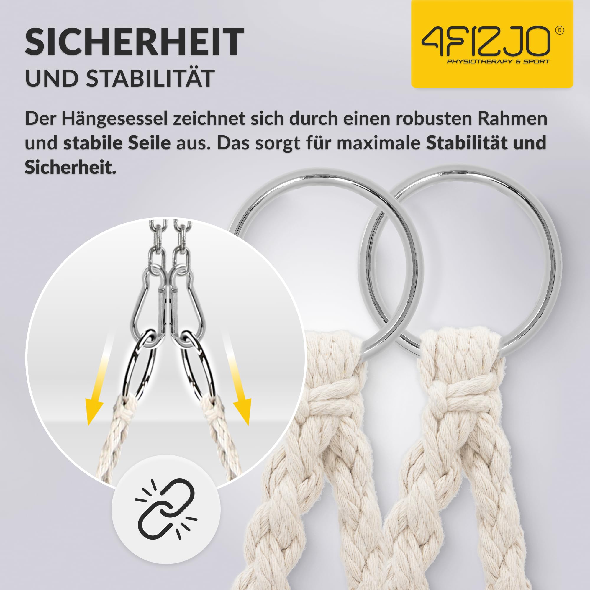4FIZJO Hängesessel Boho mit Kissen, Makramee hängesessel, Garten schaukel, Hängekorb, Schaukelkorb, Therapieschaukel Kinder, Hängesessel Indoor & Outdoor, Hängesitz, Maximale Belastung 125 kg, Beige