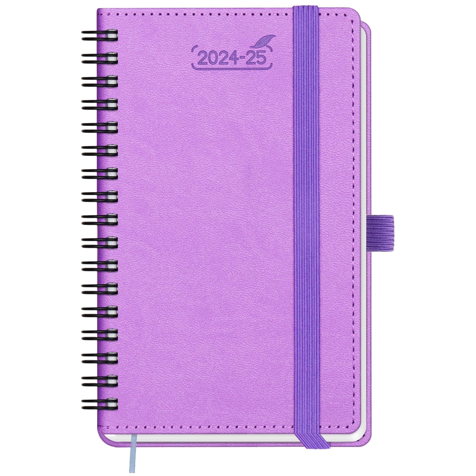 BEZEND Agenda Pequeña 2024 2025 Semana Vista 15.5 x 9 cm Espiral [Lavanda] 18 Meses Agenda Escolar | Semanal de Julio 24 a Diciembre 25 | A6 Planificador Mensual con Tapa Blanda en Cuero PU