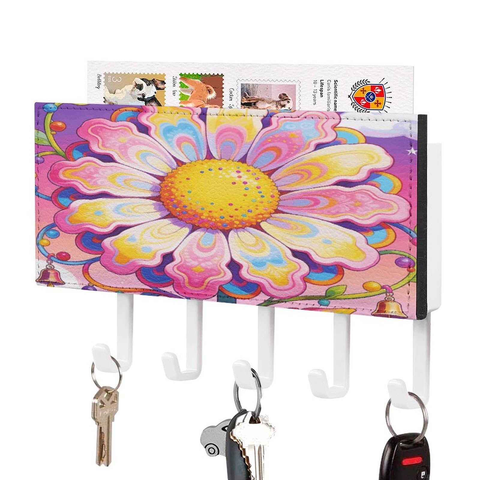 Soporte para llaves de pared con diseño de campanas de flores organizador de correo color azúcar