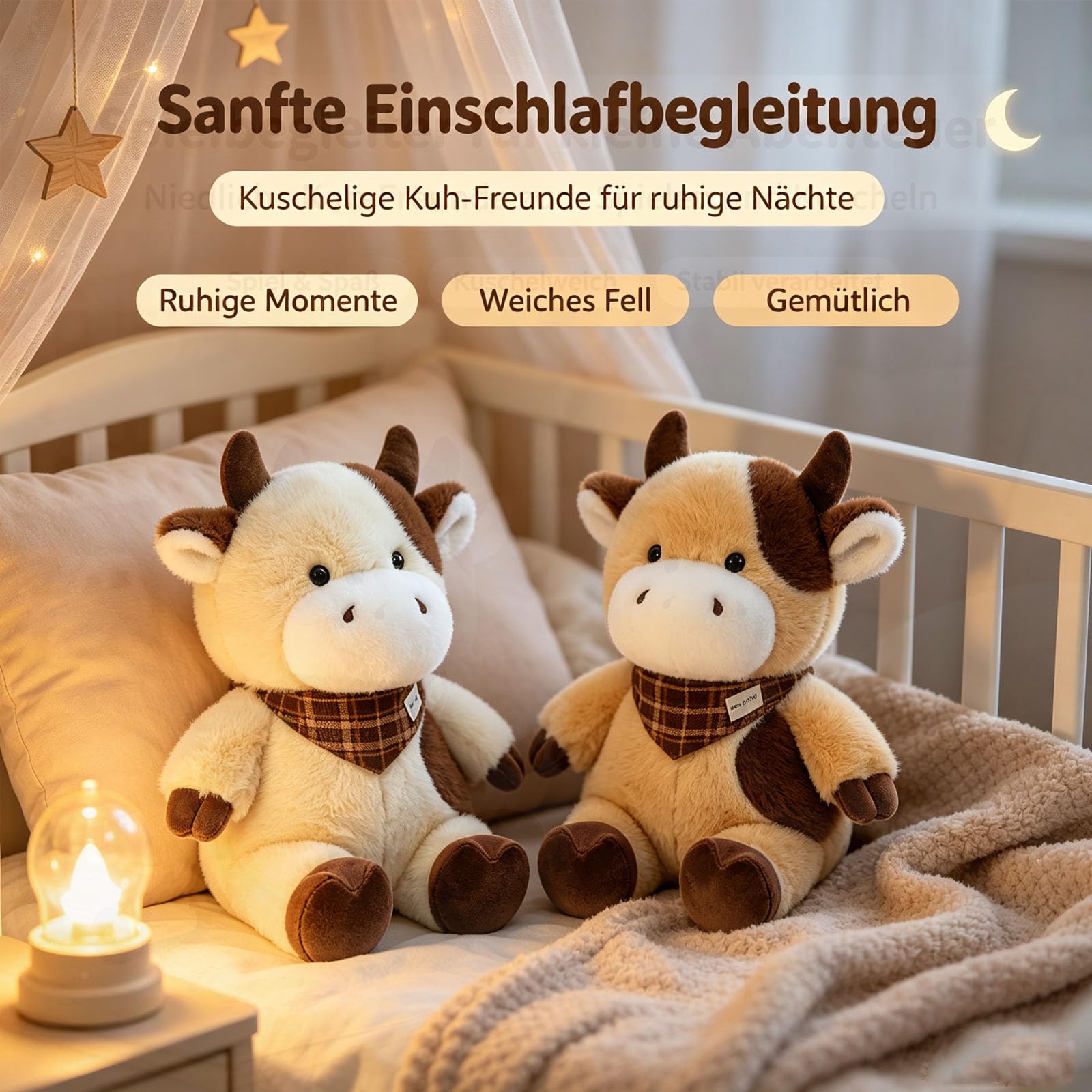 Kuschelige Kuh Aus Weichem Plüsch, Plüschtier Kühe mit Schal, Kuh Stofftiere zum Kuscheln und Spielen, Milchkuh Plüsch Spielzeug Geschenke für Erwachsene und Kinder (Weiß,60cm)