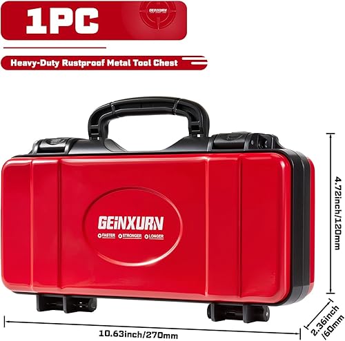 Miniatura 2 de Caja de herramientas roja de 11 pulgadas, estuche de herramientas portátil de acero resistente con pestillo de seguridad y asa para almacenamiento