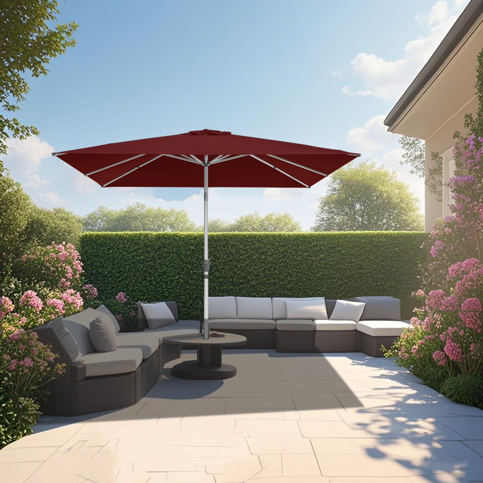 RANSENERS Sonnenschirm 250 x 250 cm, mit Schirmständer, 8 Streben, Beidseitig um 30° Knickbar, Kurbel öffnen & Schließen, UV50+, für Garten, Balkon, Terrasse, Cafe im Freien