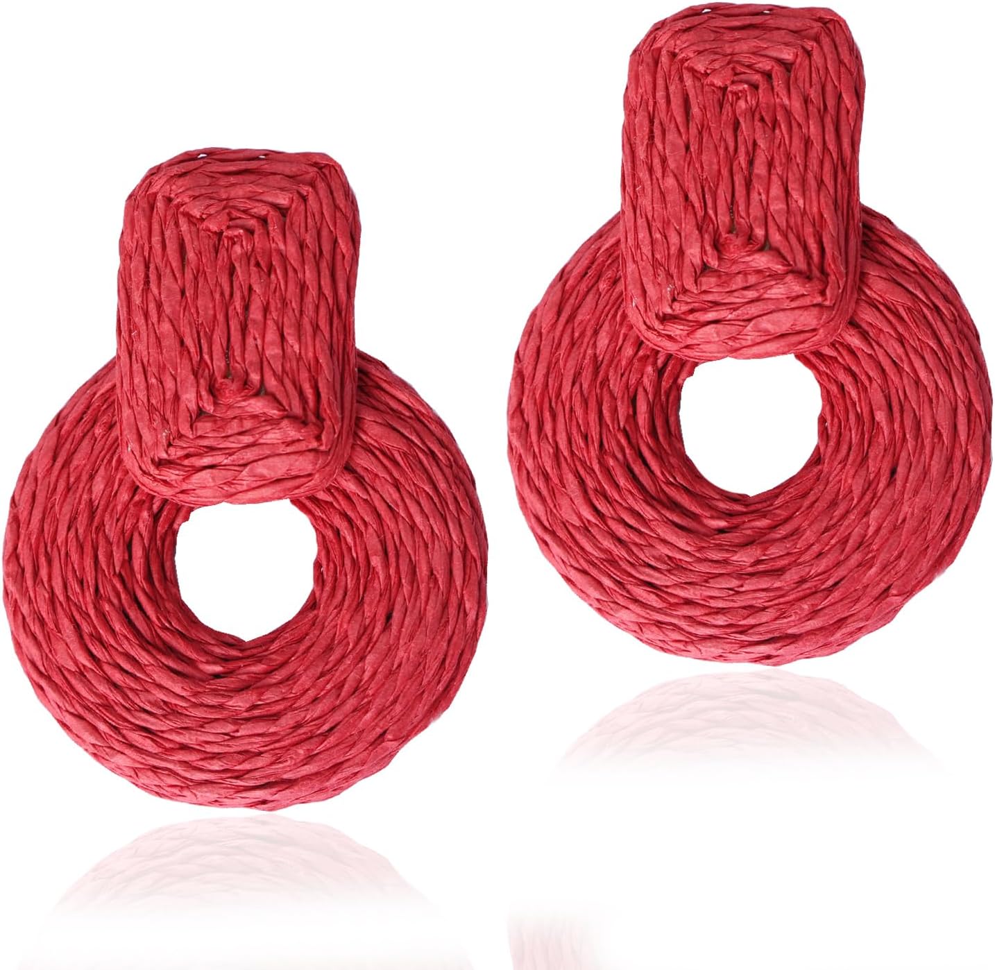 ATIMIGO Handmade Statement Raffia Earrings Cute Boho Rattan Dangle Earrings Lightweight Straw Wrap Summer Drop Dangling Earrings for Women