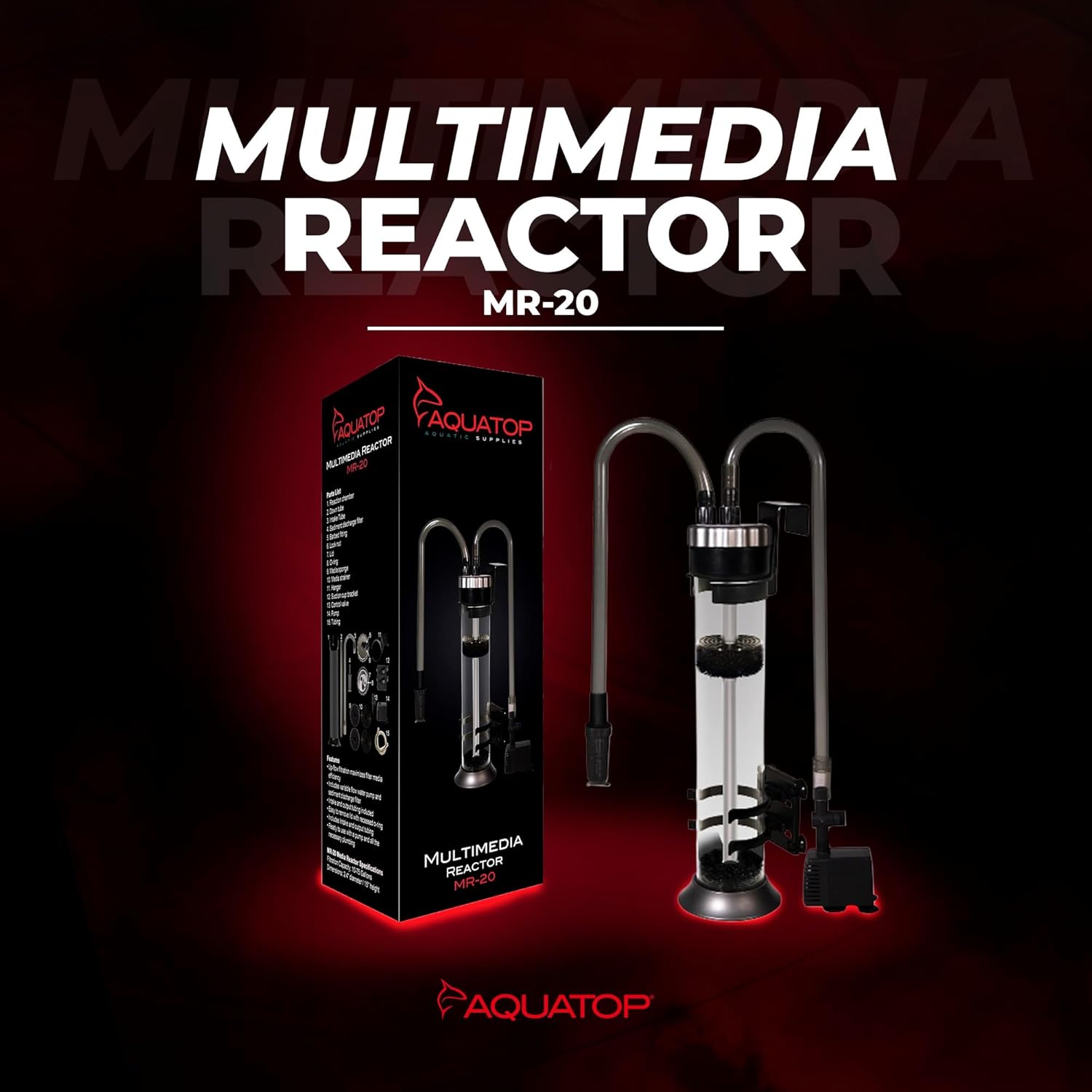 AQUATOP MR-20 Media Reactor – 95 GPH Up-Flow Filtration System – With Pump, Tubing & Mount – For Saltwater or Freshwater Aquariums – Sump or Hang-On Design