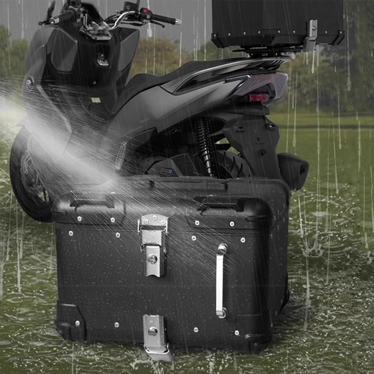 Top Case Moto avec dosseret,Coffre supérieur 40L 45L pour Moto,Valise arrière pour Moto,Coffres Moto pour Rangement Casques,Coffre en Aluminium Noir/Blanc avec Dossier(Black,40 L)