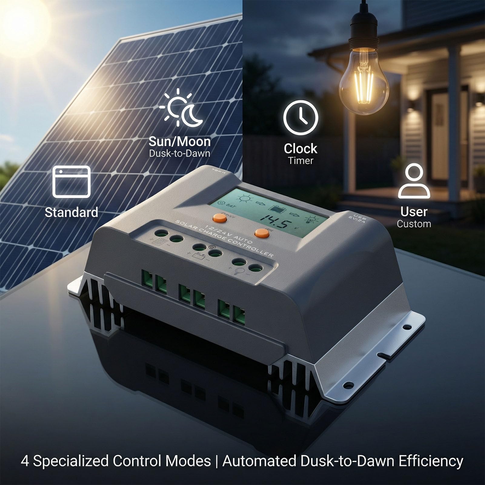 Durable 40A MPPT Solar Charge Controller with USB Ports for Communication