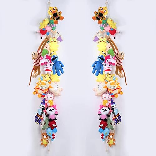 Miniatura 9 de Cadena de almacenamiento colgante de algodón de 80 pulgadas para almacenamiento de animales de peluche con 20 clips de metal, cadena para pared o