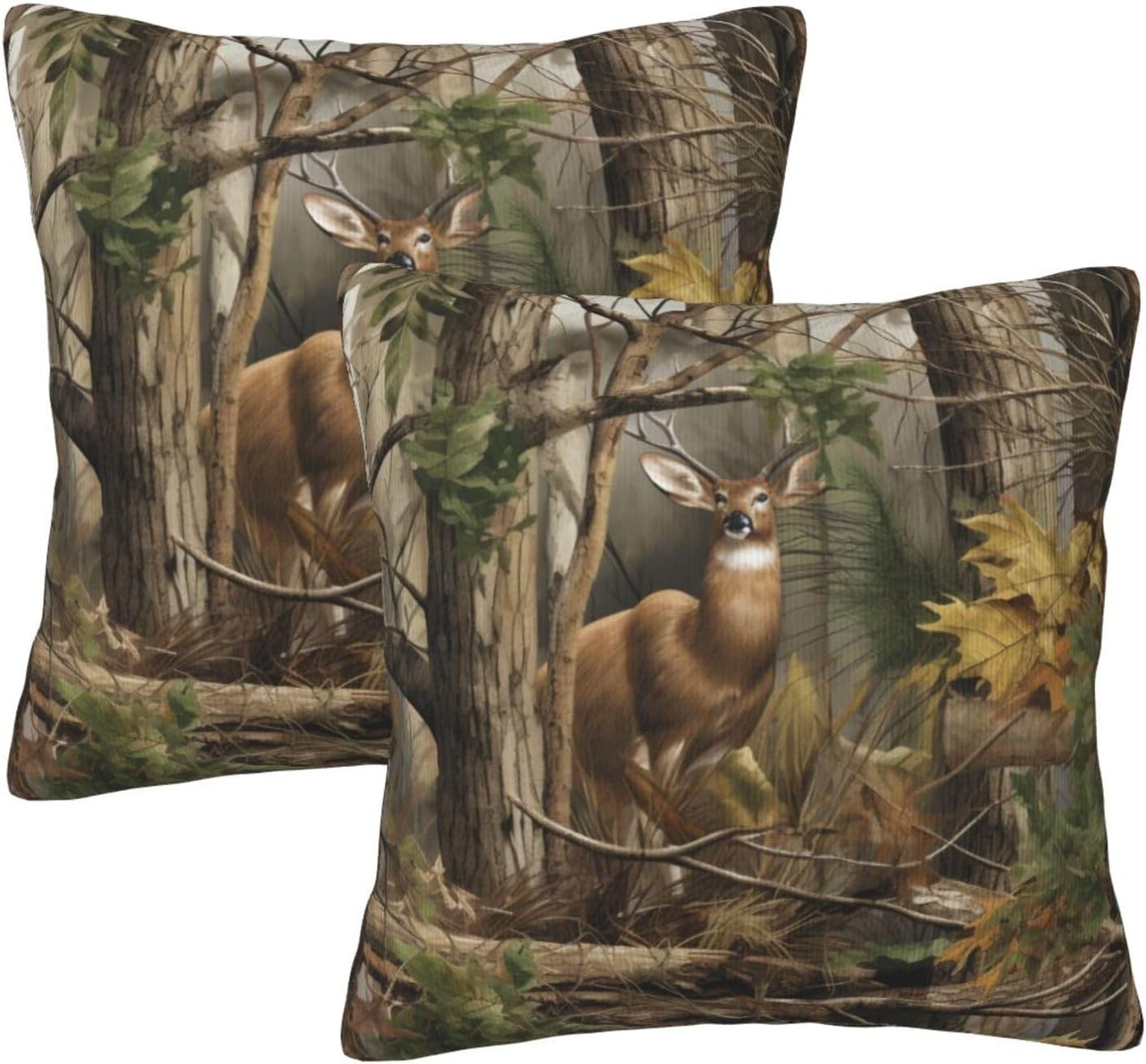Tree and Deer 2 Pack Throw Pillow Covers Sofa Cushions Covers Living Room Bedroom Bed Covers Car Lumbar Covers 18x18 Inches