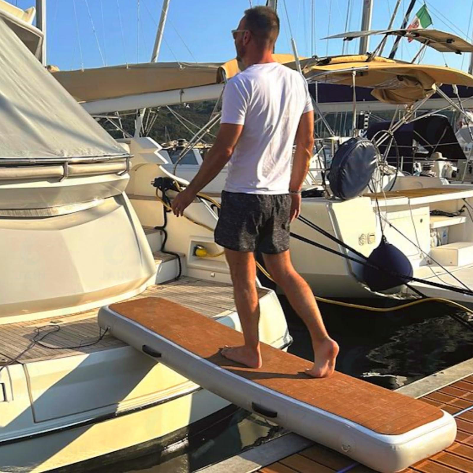 US Stock Passerella Gonfiabile per Yacht - Bacino galleggiante in PVC resistente con superficie antiscivolo in EVA, portatile e versatile per barche e piscine