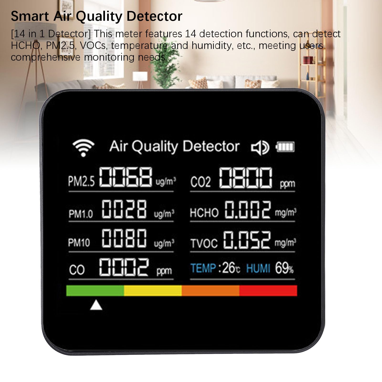Generic Misuratore Intelligente della qualità Dell'aria Rilevatore Compatto 14 in 1 HCHO PM2.5 COV per Uso Domestico e in Ufficio Display ABS da 2,8"