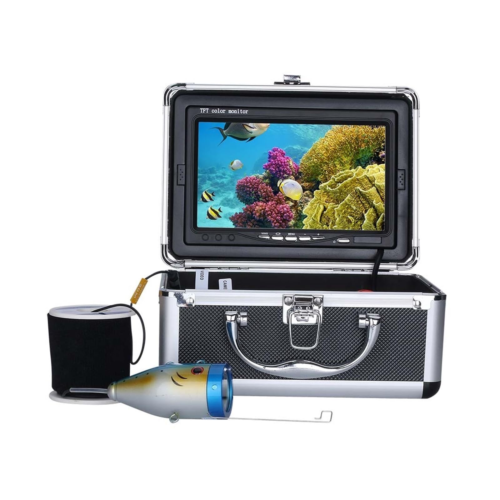 Buscador de Peces 7 Pulgadas, 15M, 1000TVL, cámara Pesca submarina, 15 Uds., LED Blancos + ., lámpara infrarroja for en Hielo/mar/río Tamaño Compacto