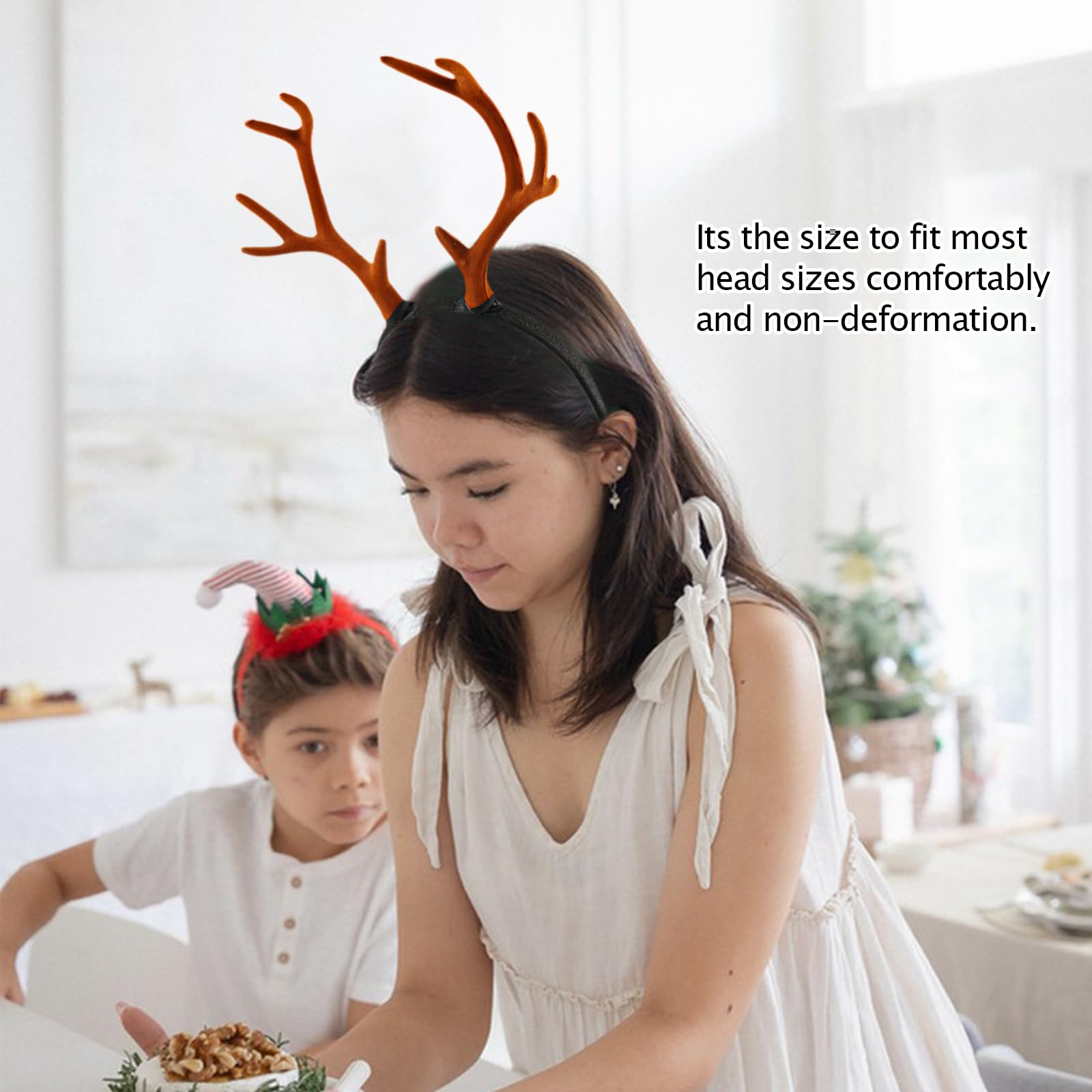 Qerutk Adjustable Deer Antlers Headband, Reindeer Antlers-headband, Large Antler-ears Hairband, Plush Reindeer-Headband - Image 4