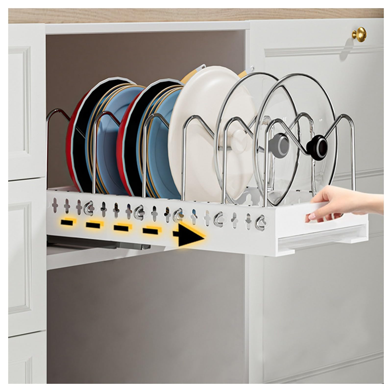 Wysuwany Organizer Na Garnki I Patelnie Pod Szafką, 21" Głębokości, Przesuwny Uchwyt Na Pokrywki Garnków I Patelnie, Organizer I Przechowywanie Z 6 Regulowanym,White-16"D
