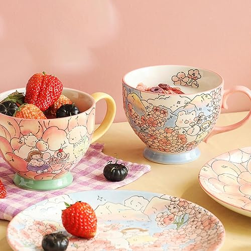 Miniatura 4 de 16.9 fl oz17oz Conejo Desayuno Cerámica Taza Creativa Dibujado a Mano Desayuno Desayuno Café Leche Taza de 8 pulgadas