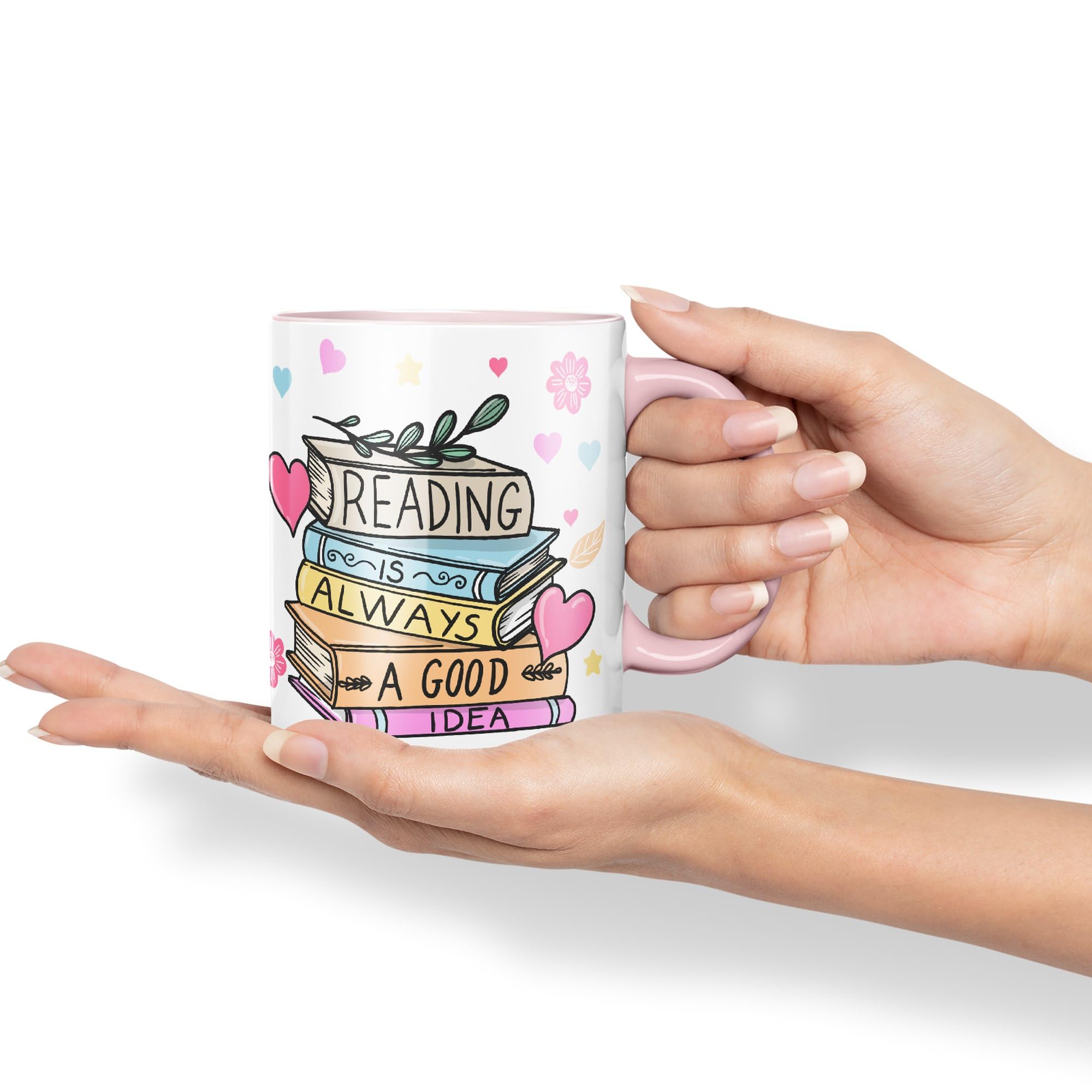 Vixar Reading is Always a Good Idea Book Reader Gift Presents Coloured Ceramic Mug Cup Gift 330ml 11oz Work Office Tea Coffee (Pink) - Image 3