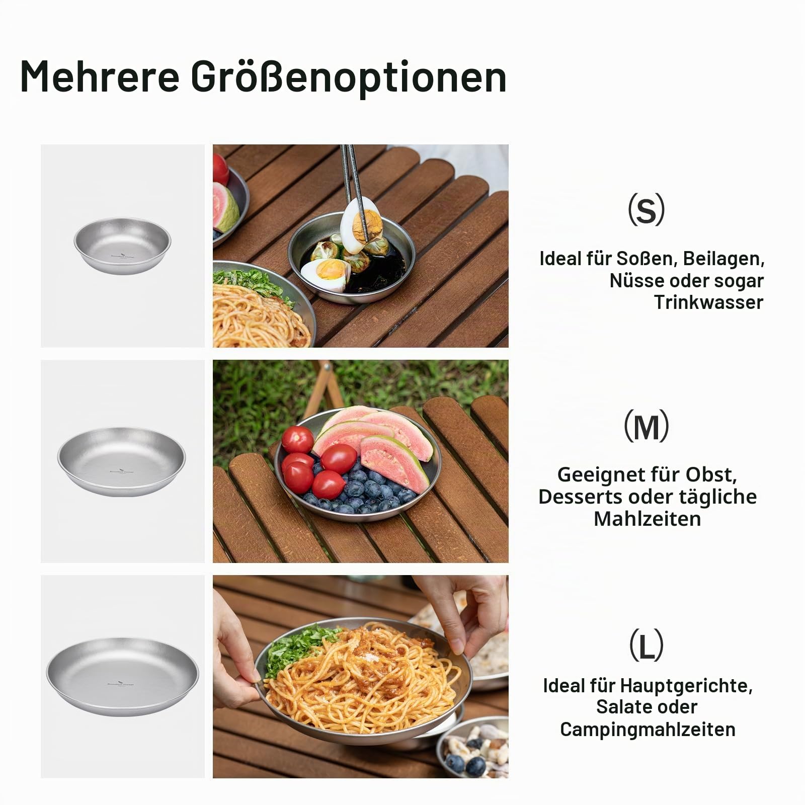 iBasingo Camping Titan Teller 18.5cm Servier Teller Party Ultraleichte Outdoor Picknick Metall Geschirr Langlebige Pfanne Kochgeschirr für Lebensmittel Fleisch Obst Sauce Dessert Ti1103T