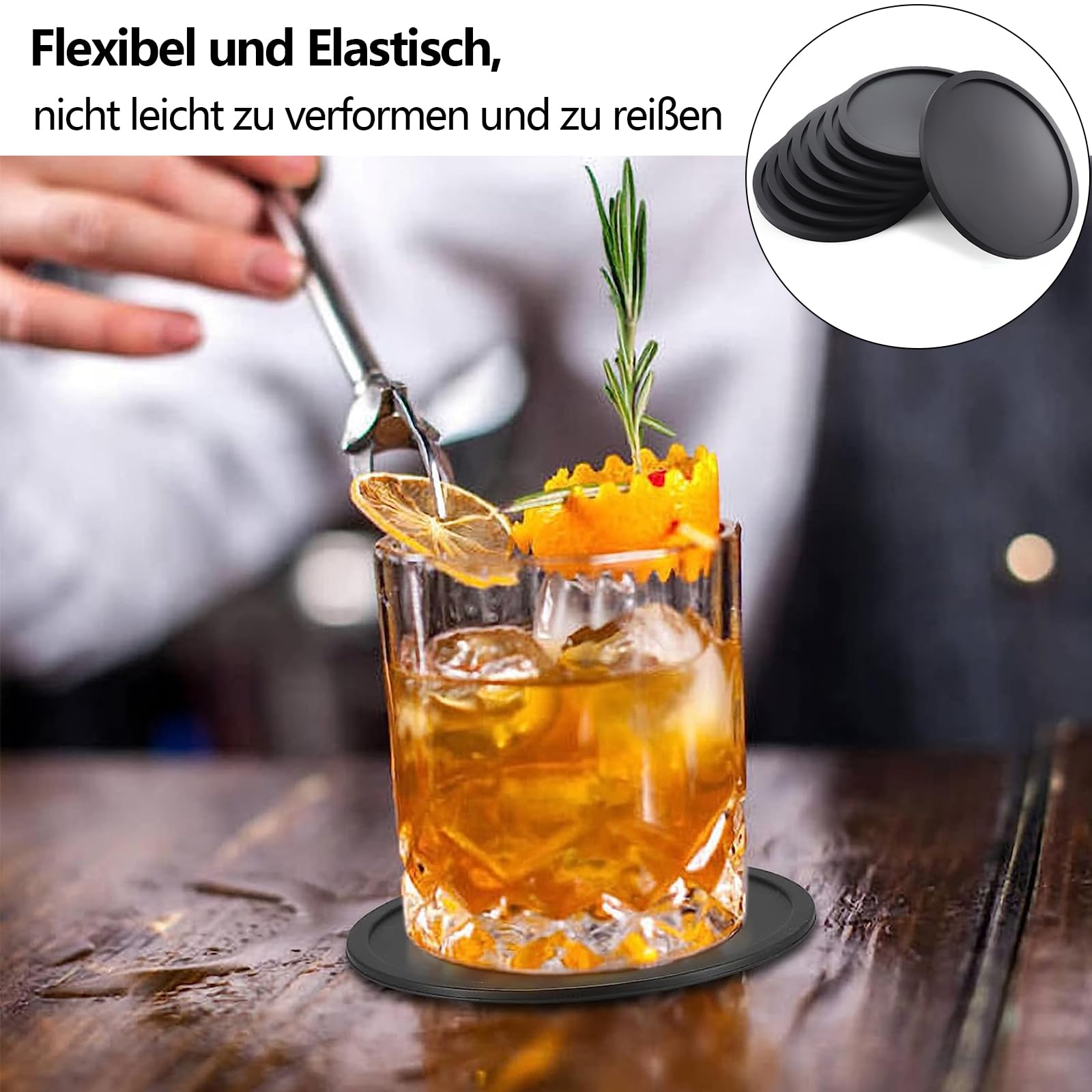 7-teiliges Untersetzer-Set Aus Edelstahl, 10 Cm, Mit Halterung – Rutschfeste Glasuntersetzer