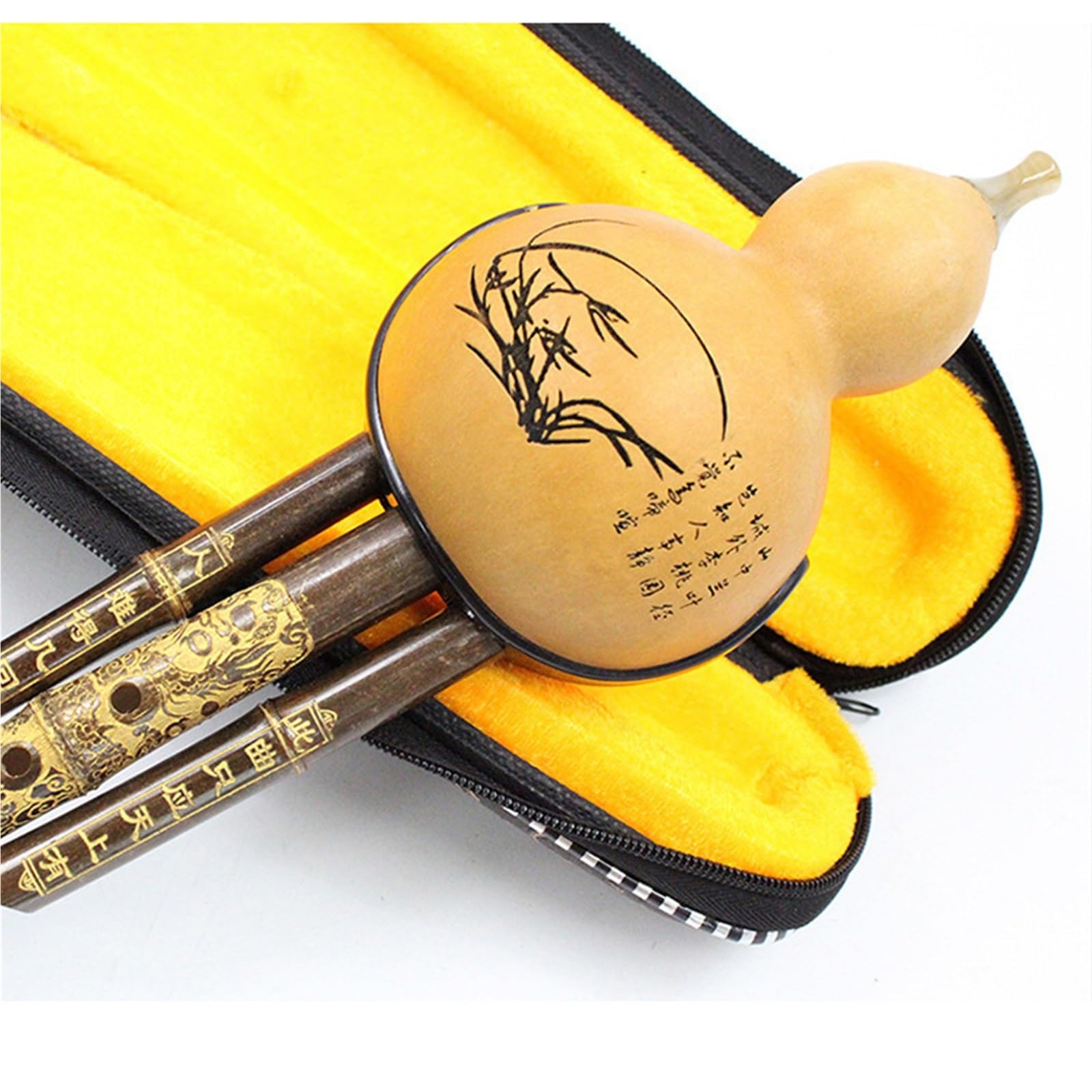 Hulusi Instrument Beginner C Tune Bb Tune Fioletowy Bambusowy Dwutonowy Instrument Muzyczny Ze Skórzanym Pudełkiem Początkujących Hulusi(Bb,Anti-fall)