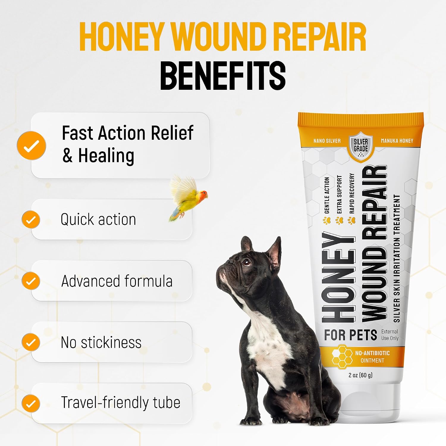  Dog Wound Care with Manuka Honey & Colloidal  for Scratches & Skin Irritations – Cat & Dog Hot Spot Treatment Gel Works as Honey Rapid Wound Repair for Horses – for All Pets – 2-Oz thumbnail