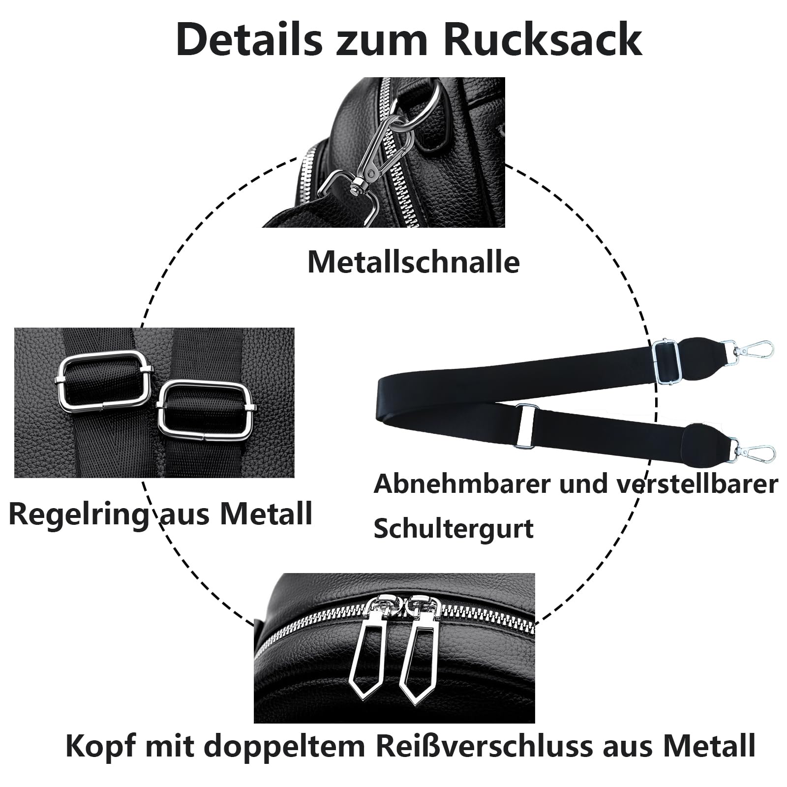 Kleiner Rucksack Damen PU Leder Rucksäcke Elegant Klein Rucksackhandtaschen Mini 3 in 1 Cityrucksack Tagesrucksack Frauen Rucksacktasche Wasserdichte Umhängetaschen Schultertasche