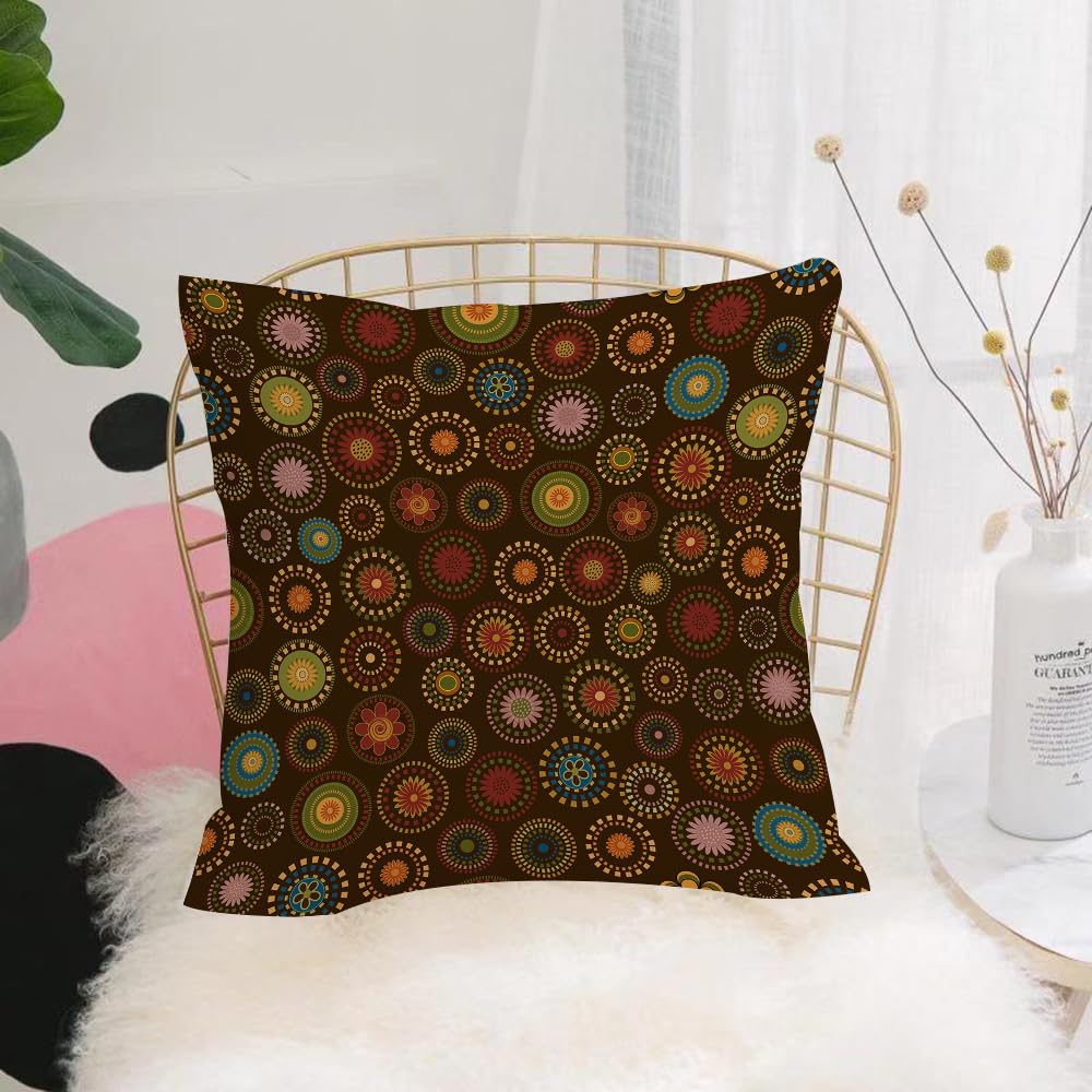 HYOSXW Cushion Cover,Throw Pillow Case Home Decorative for Living Room Bedroom Sofa Chair 16X16 Inch,Oriental Inspired Circular Oriental Flowers Vintage Round Ornate Ethnic Flowers,Pillowcase 40X40cm