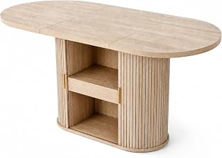 DWVO 70.9" Oval Dining Table for 6-8, T-Shaped with Storage, Light Oak