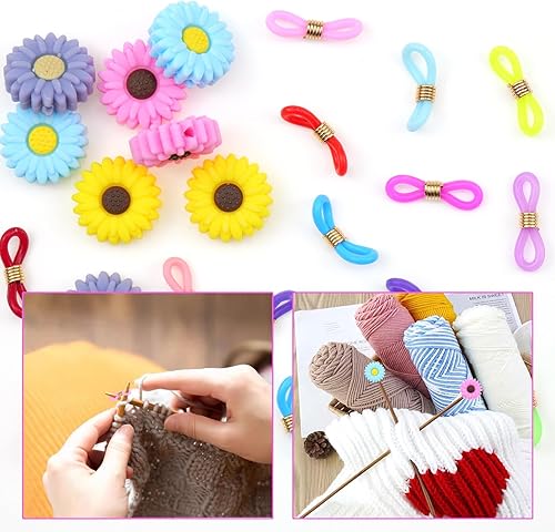 Miniatura 5 de 24 tapones de aguja de tejer, lindos tapones de silicona para tejer margaritas, sol y flores, aguja de tejer, protectores de punto de aguja para