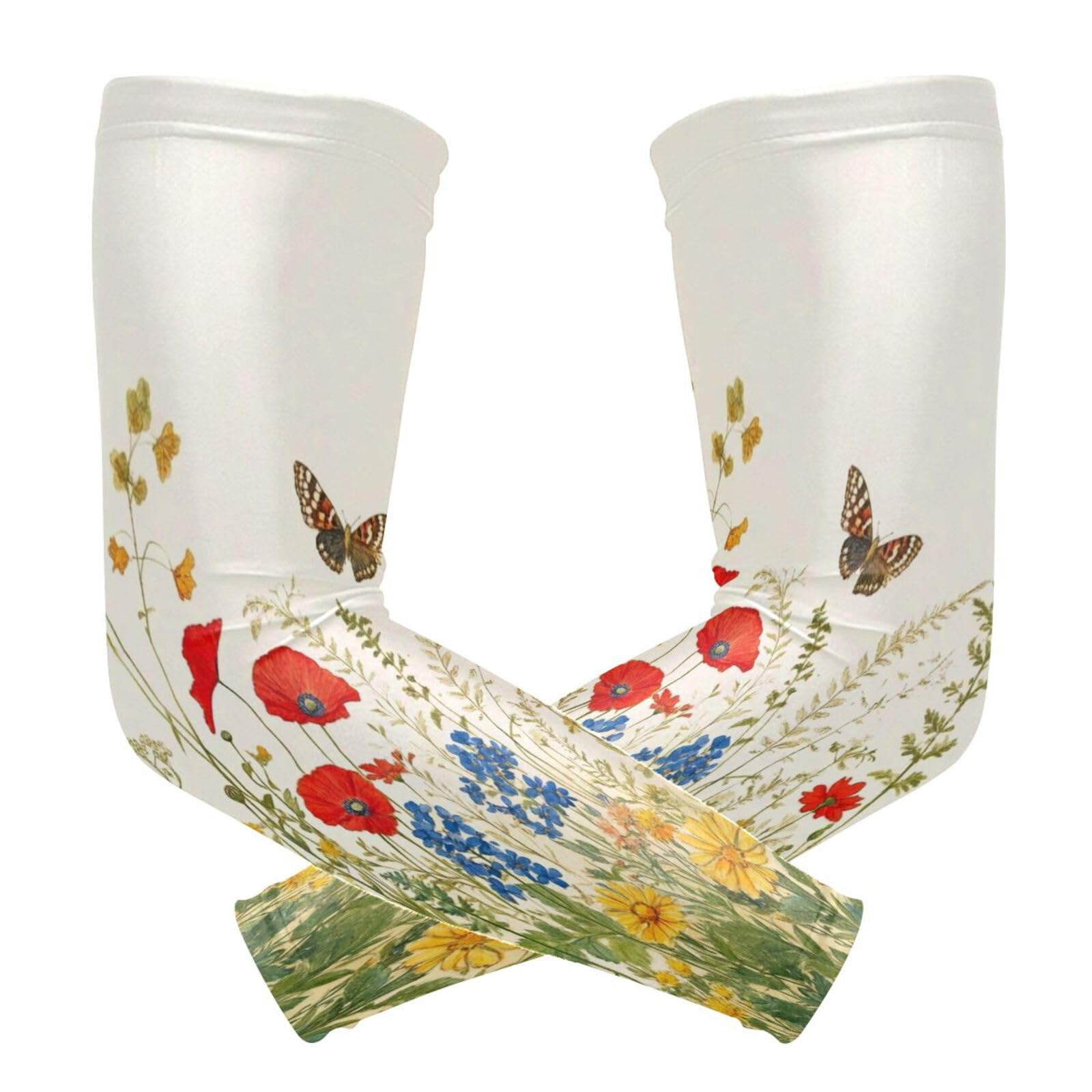 Kigai Wildflowers Poppy UV Sun Protection Arm Sleeves for Men Women Cooling Compression Sports Arm Sleeves Tattoo Cover Up