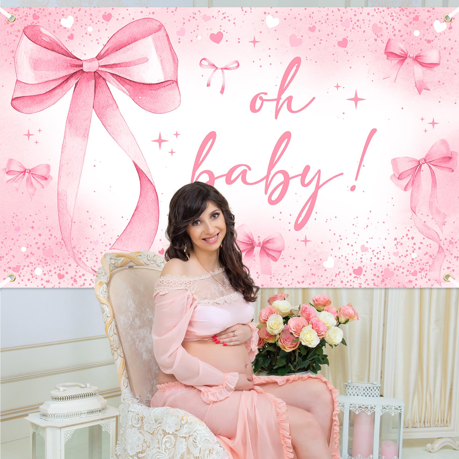 Baby Shower Hintergrund-Banner Mit Schleifen-Design – Rosa Deko Für Fotos & Partys