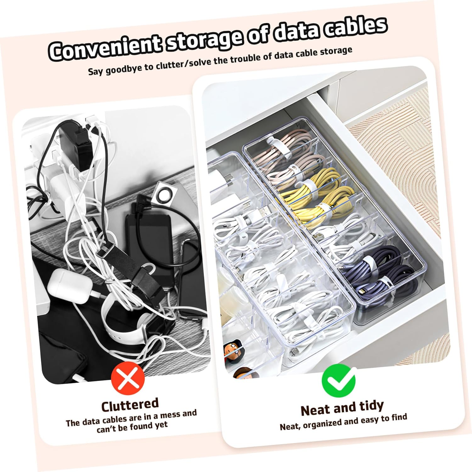 OSALADI 2pcs Cord Organizer Box Labels and Ties Cable Storage for Data Cables Chargers and Items Compact Wire Organizer for Home and Travel