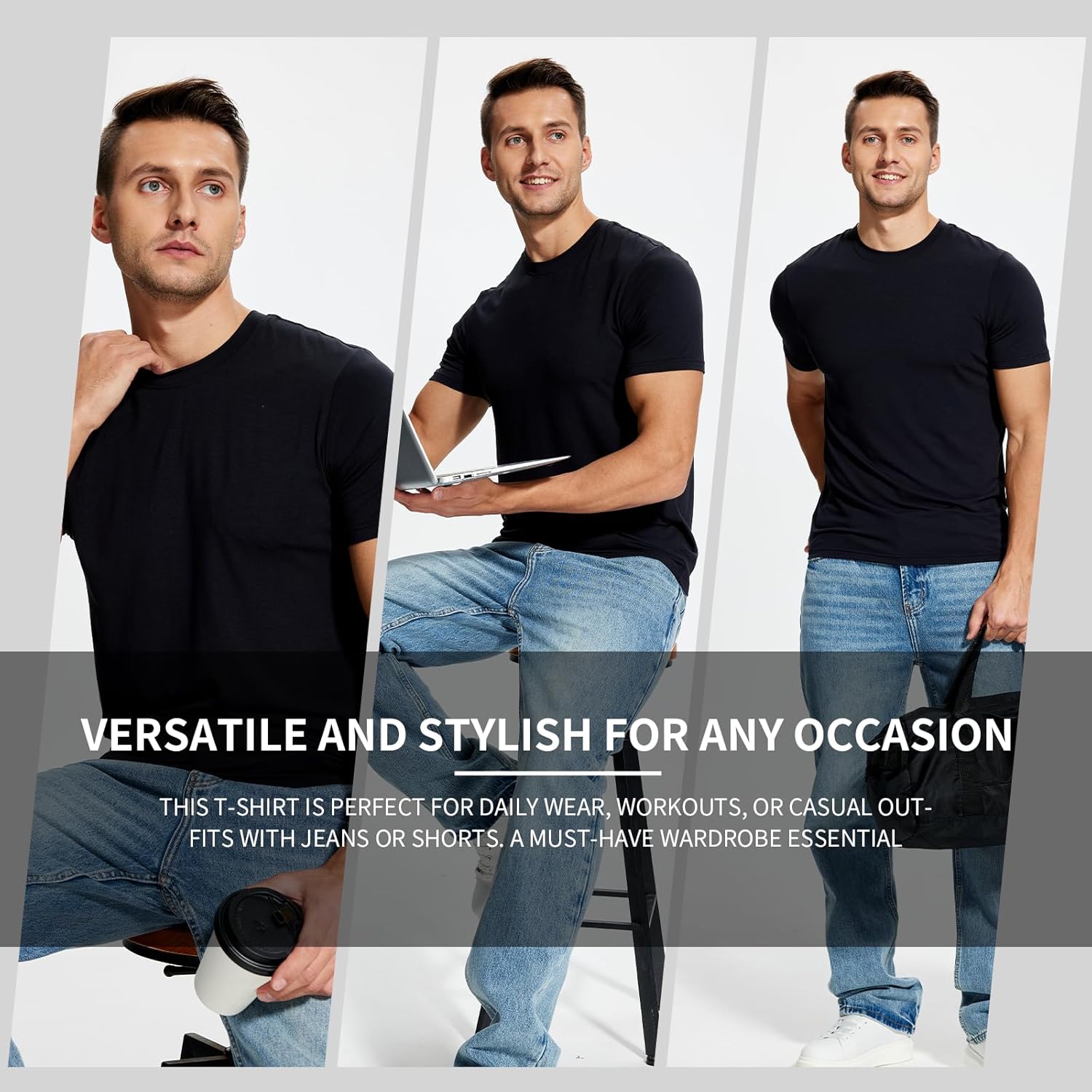 Mens Undershirts Moisture-Wicking T-Shirts 3 Pack Crewneck Basic Tees for Men - Image 5
