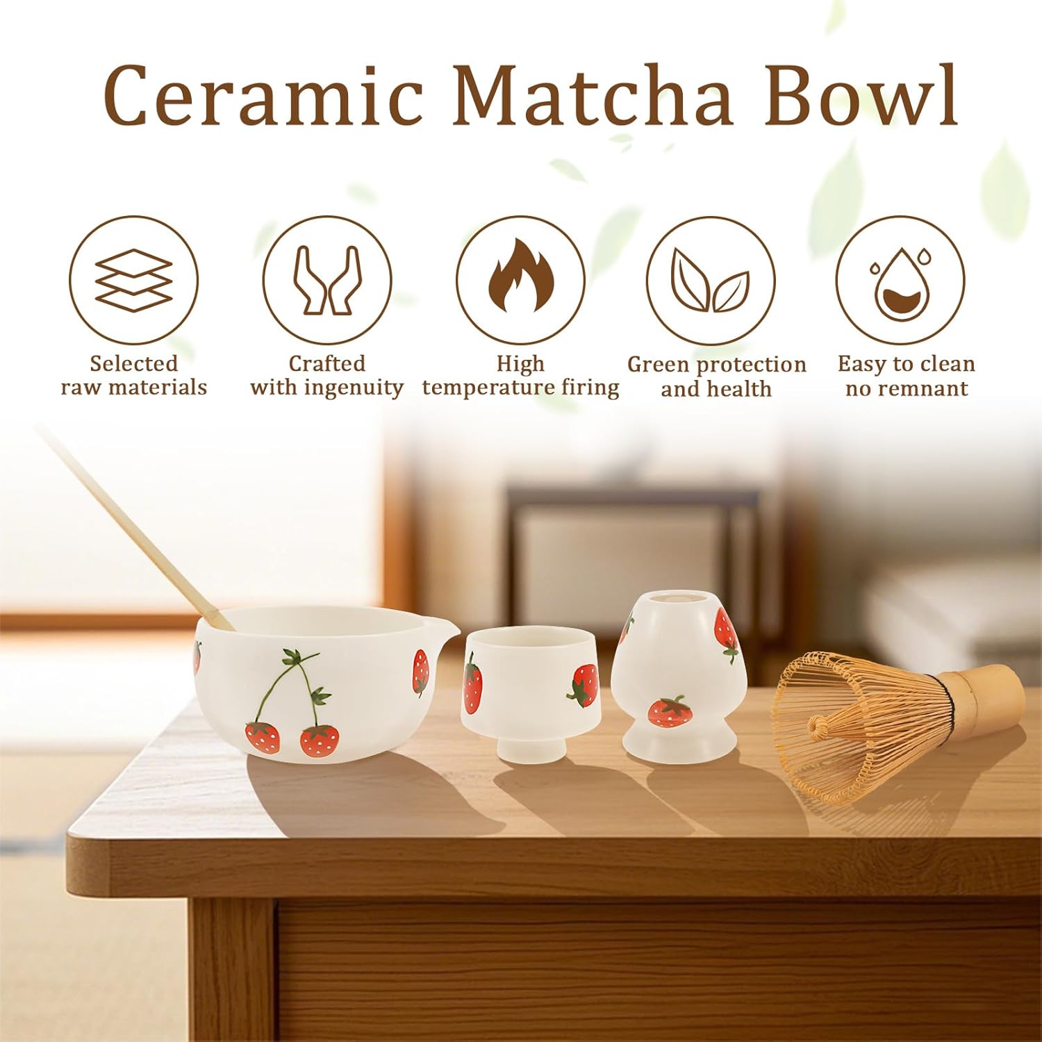 Matcha Whisk Set, 5Pcs Ceramic Matcha Set Includes Bowl, Matchas Whisk and Holder, Bamboo Scoop and Sifter, Ideal Matchas Bowl Kit for Party Picnic, Easy to Use/Clean(Style 1)