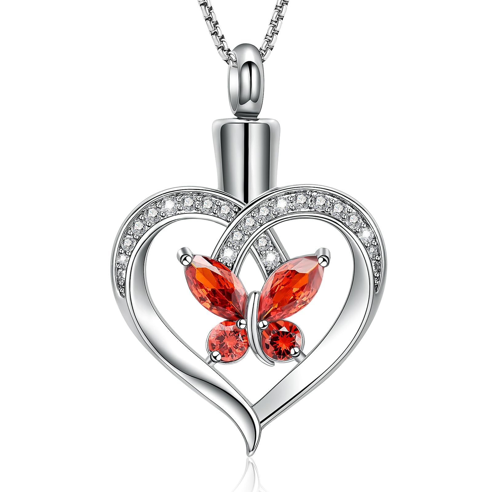 OinsiOinsi Heart Cremation Jewelry Crystal Butterfly Urn Necklace for Ashes Stainless Steel Ash Necklace Memorial Keepsake Lokets for Ashes for Women