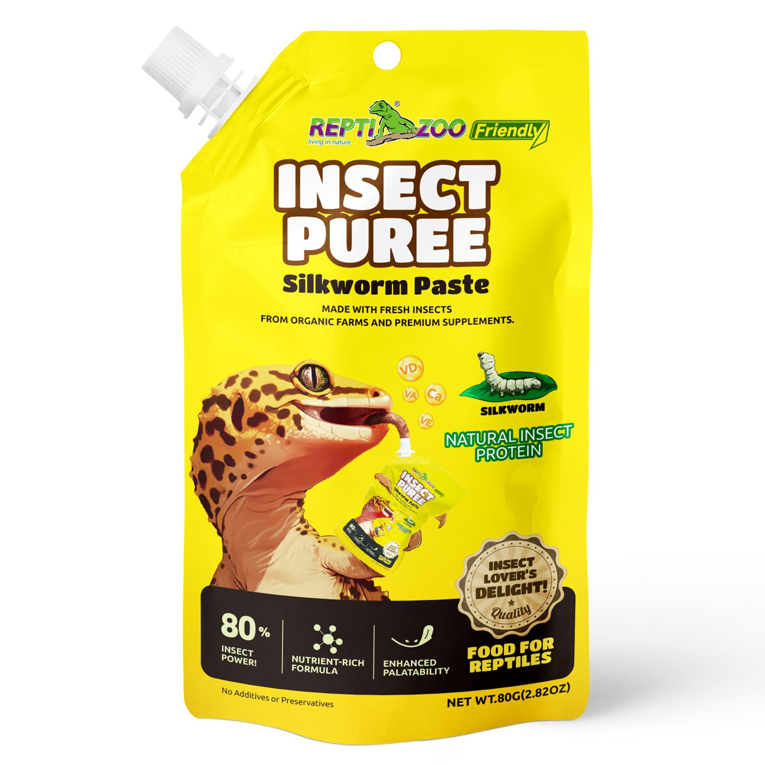 Crested Gecko Food, Silkworm Paste Reptile Food Made with Fresh Insects Gecko Food Complete Diet 2.82oz