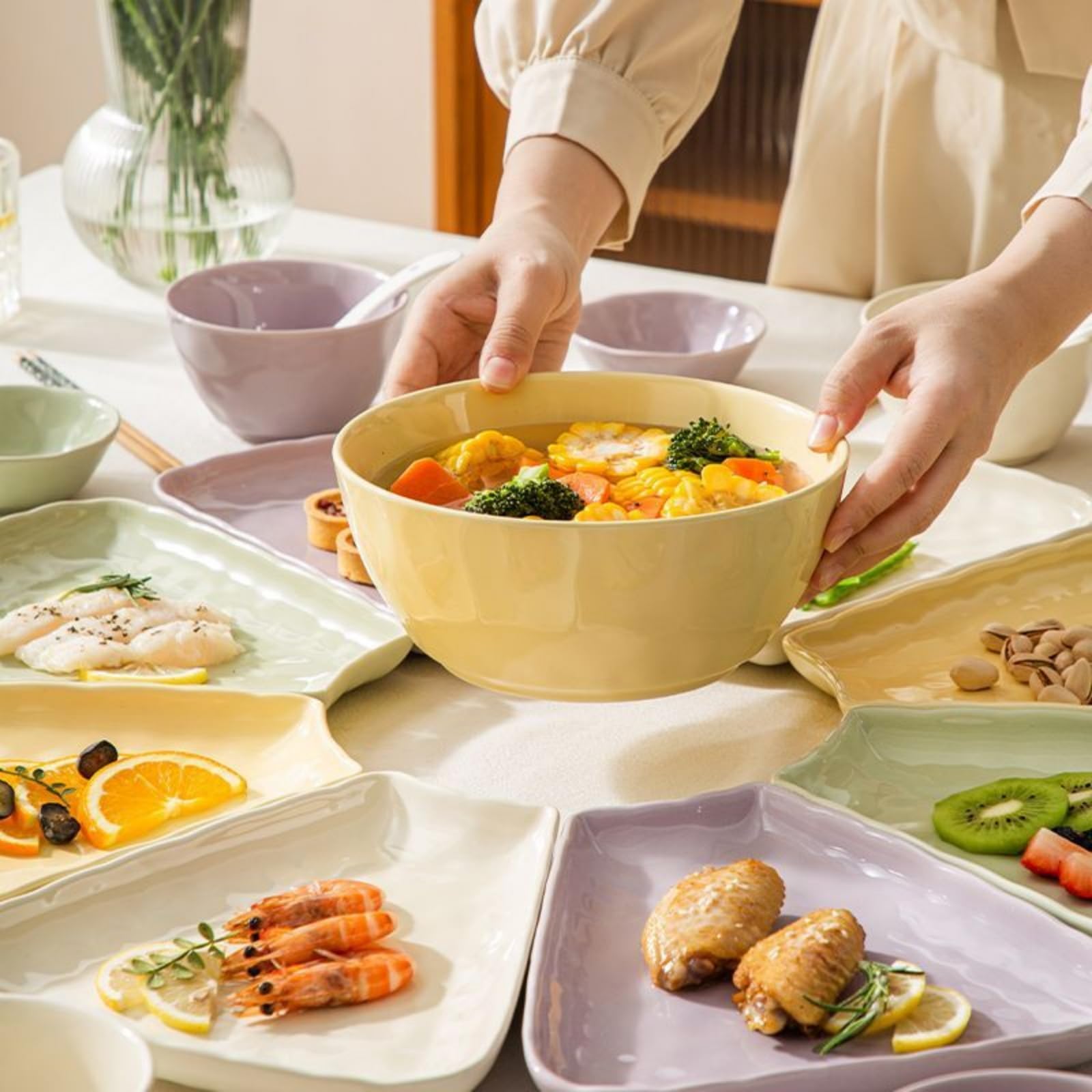 Amazon.co.jp: FLYILIA 食器セット お皿 ボウル プレート 汁椀 陶磁器