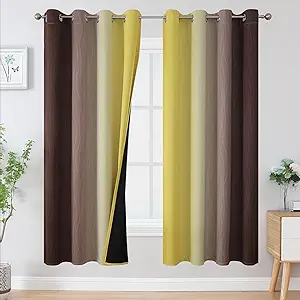 Estelar Textiler Brown and Yellow Blackout Curtains for Living Room, Full Room Darkening Grommet Ombre Curtains for Bedroom, Thermal Insulated Light Blocking Gradient Drapes, 52Wx72L, 2 Panels