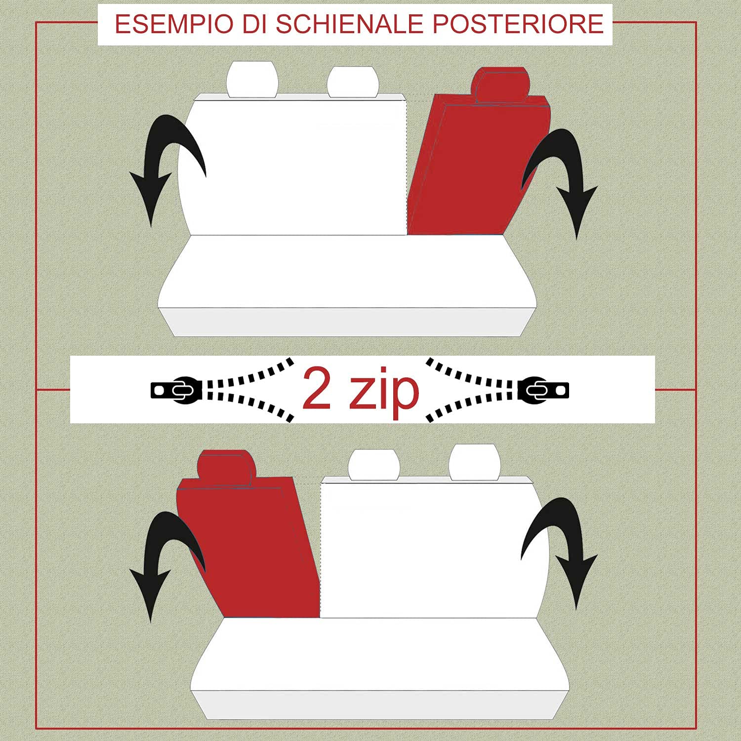 Rebeca Shop Coprisedili per auto universali - Racing LS01 - schienali posteriori con 2 zip - airbag compatibili, 210 Gabardine (Nero, Posteriori in tinta con anteriori)