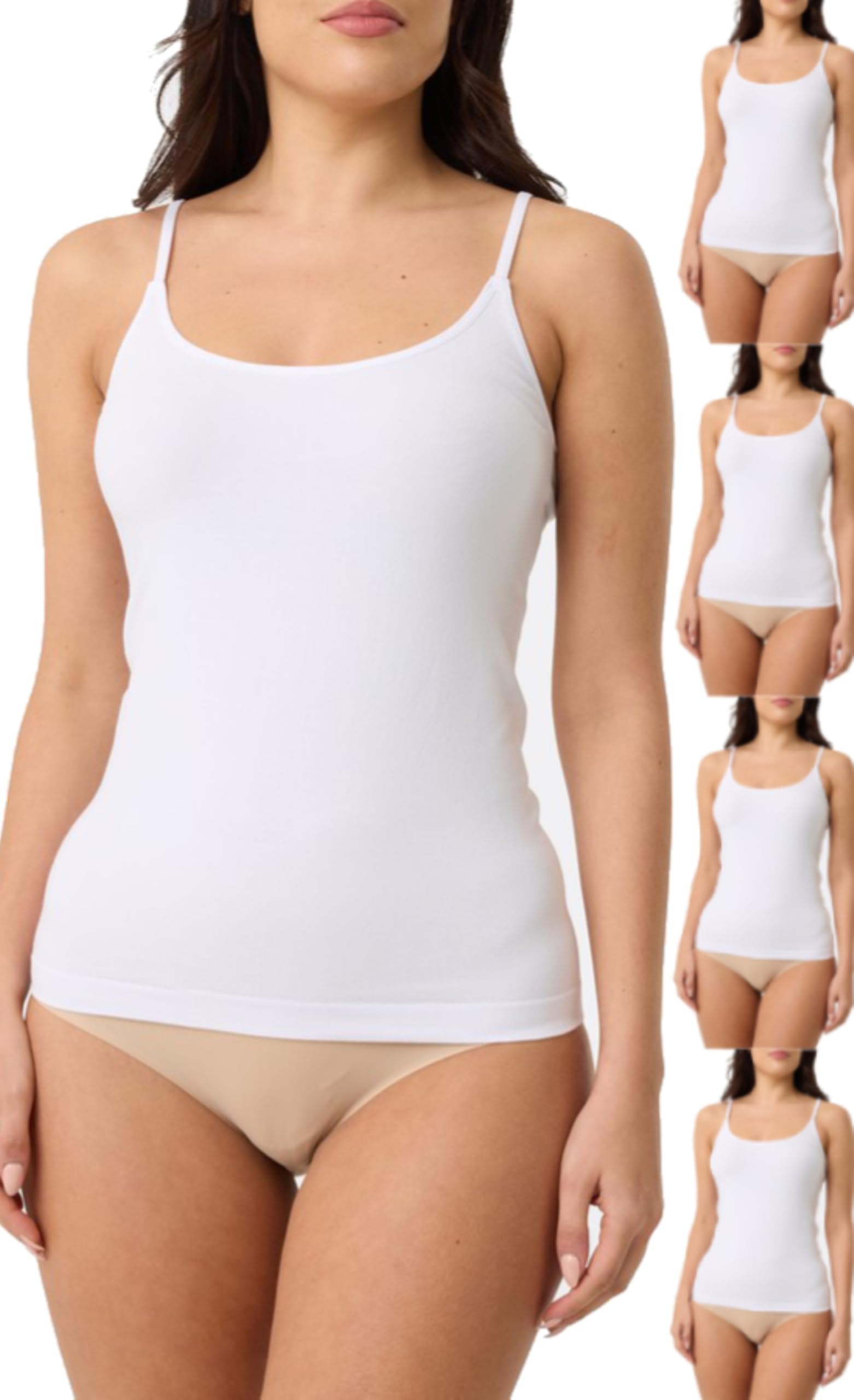 inner element Women's Luxe Cotton Camisole Slip – Soft & Breathable White Sleepwear Innerwear White Pure Combed Cotton Pack of Five-picture-15