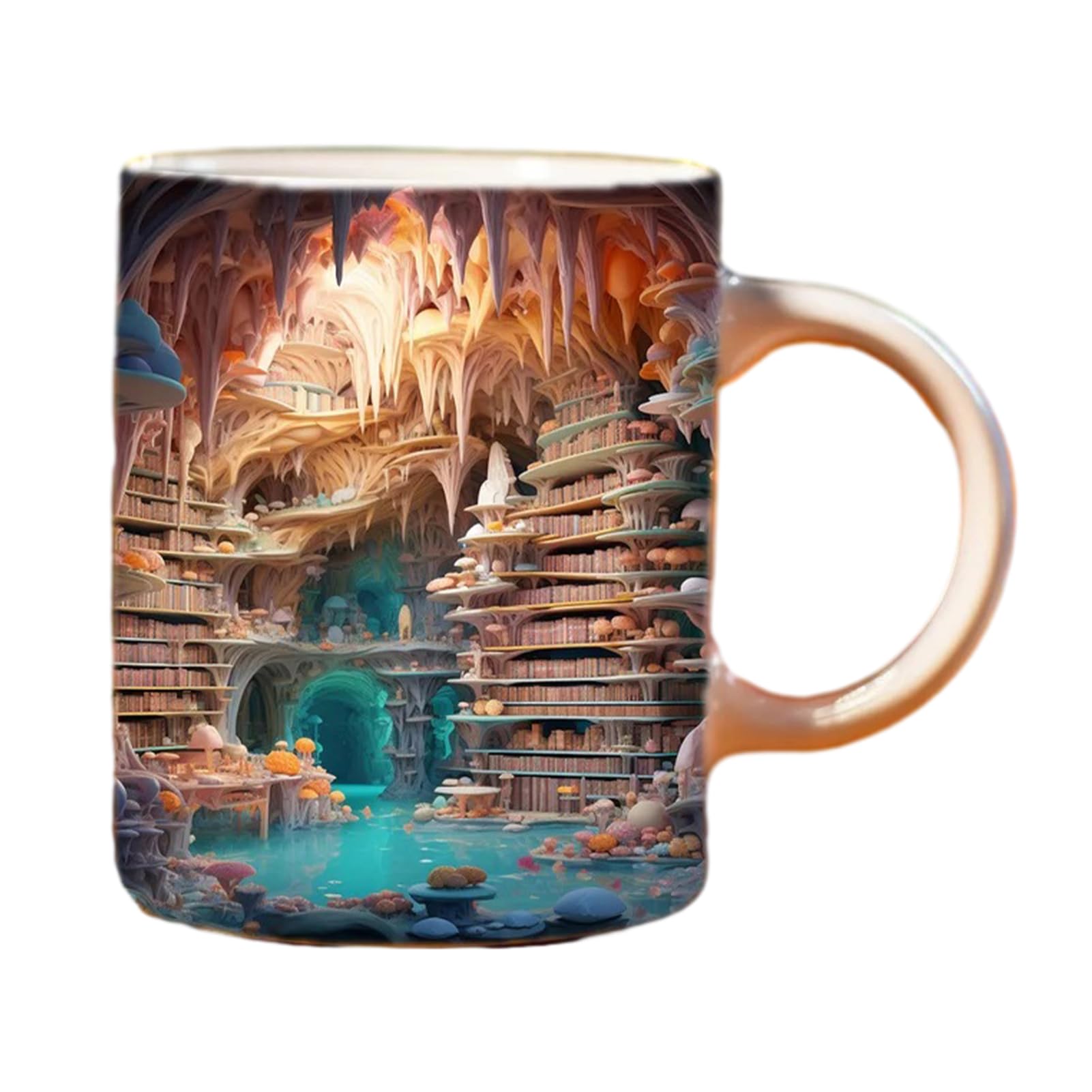 Hunya Q Bookshelf Mug | Bookish Bookworm Mug | Library Shelf Mugs | Book Lover Ceramic Coffee Mug | Effect Books Mugs | Library Shelf Pattern Mug | A For Readers