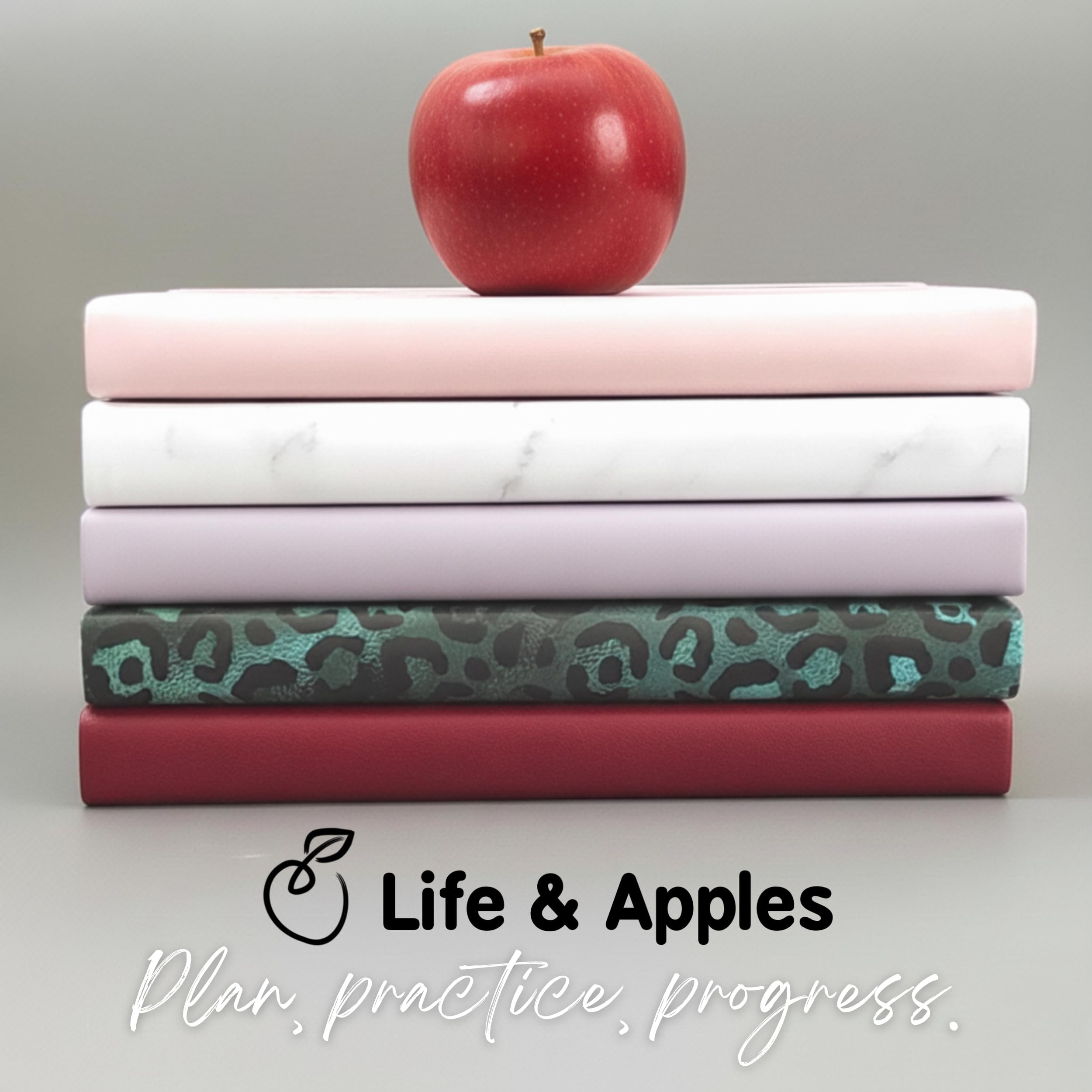 Life & Apples Planer wellness, dziennik żywności i dziennik fitness z codzienną wdzięcznością i planerem posiłków dla zdrowego stylu życia i samoopieki, śledź dietę odchudzającą i cele zdrowotne, bez